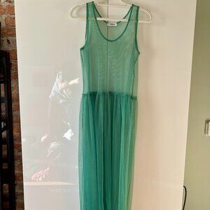 Green Tulle Mesh Sleeveless Midi Dress Sz Small